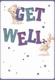 Radiating a sense of playful optimism rooted in Rotherhithe's close-knit charm, this get well card bursts with colour and warmth. Two lovable figures-a soft teddy bear and an exuberant puppy-spring from the illustrated scene, each gleefully holding aloft the large, colourful letters spelling 'Get Well.' The hues of indigo and teal in the text shimmer boldly against a serene cream backdrop, much like the vibrant market stalls found near Rotherhithe Street. Scattered across the card, twinkling stars in every shade of blue and purple create a whimsical, hopeful atmosphere that seems to promise brighter days ahead. The detailed, soft fur of both animals looks invitingly tactile, conjuring the soothing affection of a hand-delivered bouquet arranged by caring local florists. More than just a greeting, this card offers a visual embrace-a small, heartfelt gesture to bring comfort and encouragement to friends, neighbours, or anyone navigating a difficult time in Rotherhithe.